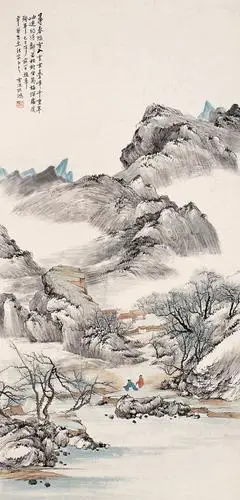 0286 1929年作 寻春踏雪图 立轴 设色纸本