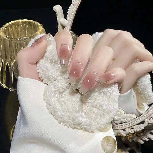 手工美甲穿戴甲纯欲腮红晕染假指甲贴片气质显白简约名媛光甲