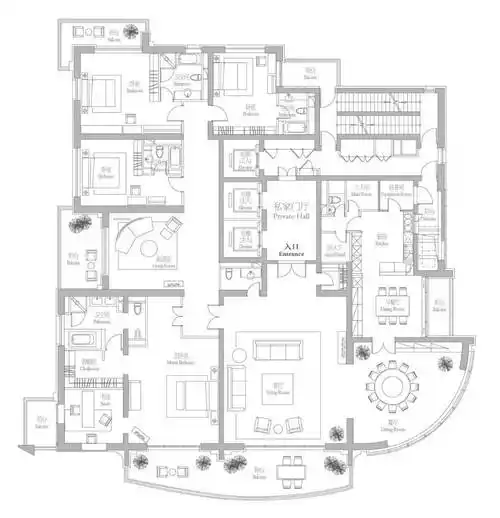 约597㎡户型图从外立面看,汤臣一品使用的是金色铝板,颜值特别高,金光