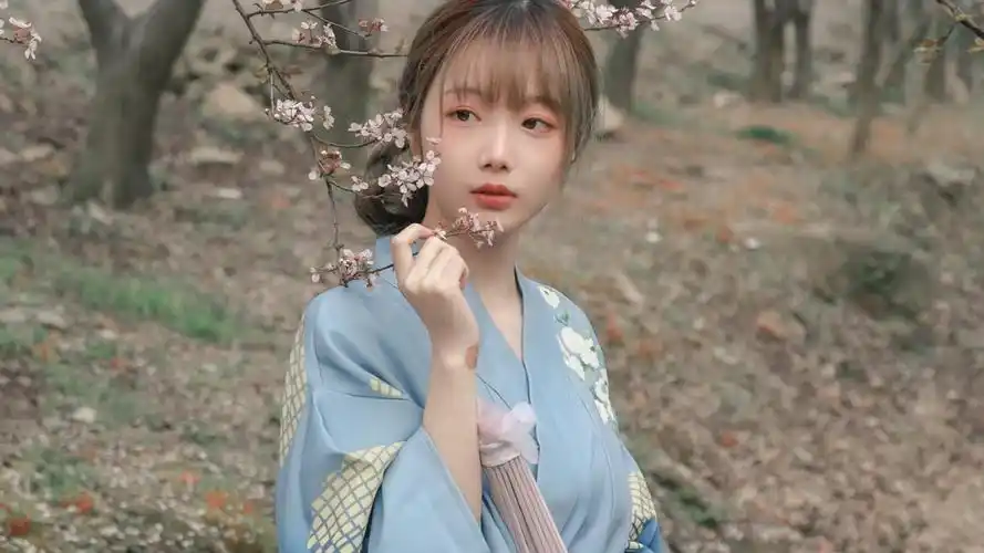 壁纸少女心简约ins春天樱花季和服少女写真