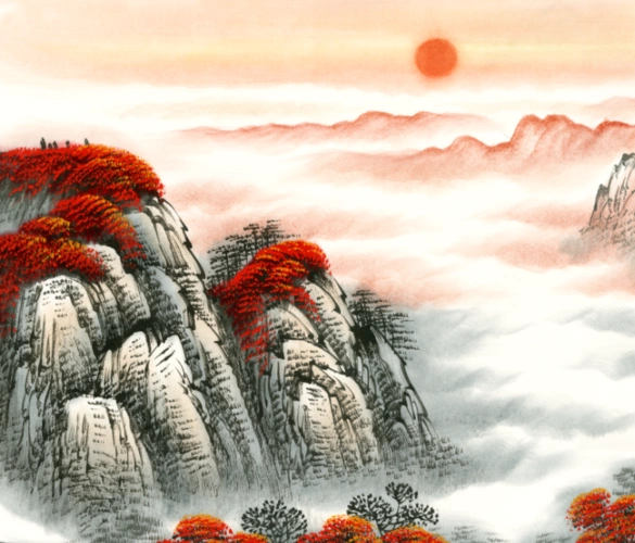 风水国画招财旭日东升鸿运当头聚宝盆画心办公客厅装饰国画