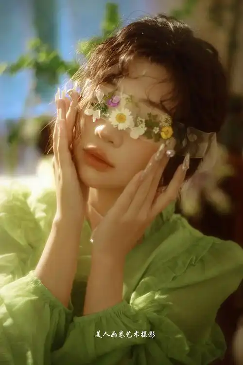 柔光下,我与花共舞 法式复古油画少女