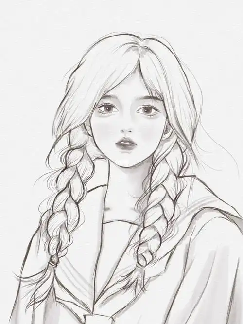 佳儿周周团练麻花辫小姐姐线稿