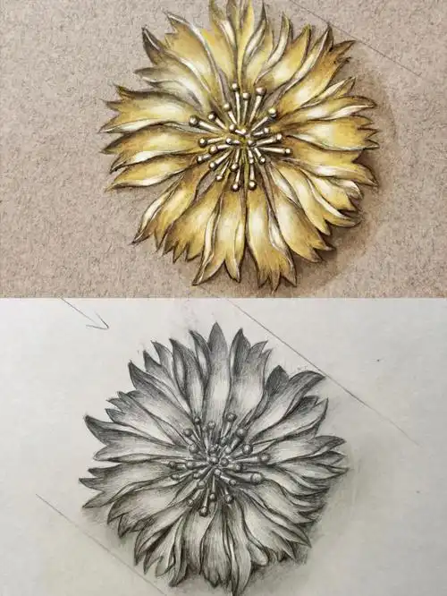 学生的金属素描与上色练习～素描的明暗关系与上色#珠宝手绘  #珠宝