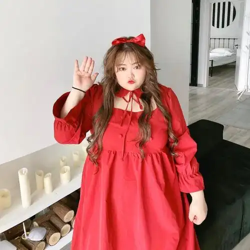 大珺呀喂微胖大码法式复古洛丽塔小洋裙秋季新款胖妹妹减龄连衣裙