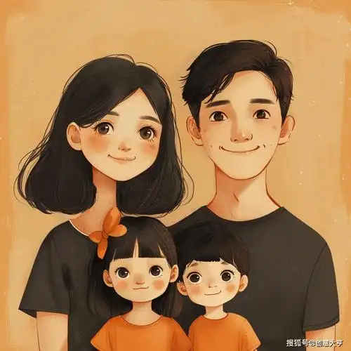 亲子头像 | 一家四口的欢乐出游:共享美好时光的珍贵印记专属手绘卡通