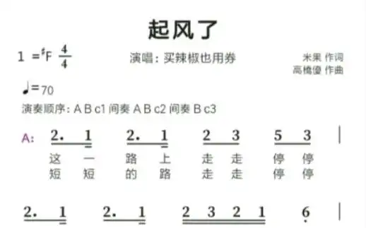 《起风了》动态简谱
