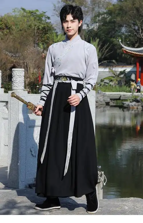 原创男中国风汉服唐装古风帅气书生青年网红衣服演出服三件套古装