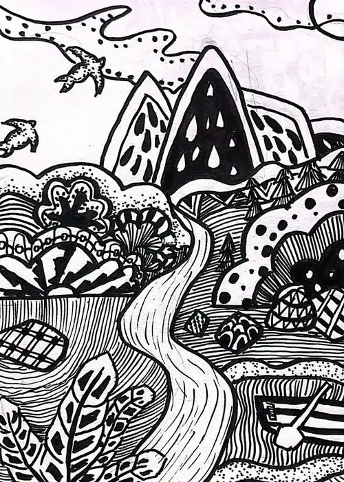 黑白装饰画  #教师招聘考试  #教师招聘美术技能  #风景  #创意儿童