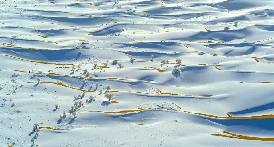 罕见塔克拉玛干沙漠雪来了!这20张神仙壁纸,张张绝美 !