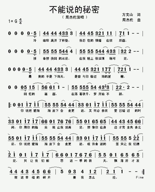 不能说的秘密_歌谱简谱_哆来咪123曲谱网