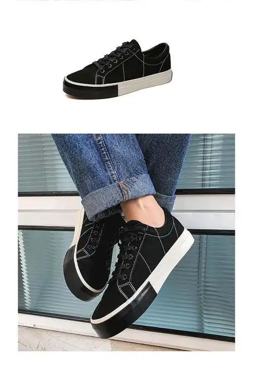 oddcirkus黑色休闲鞋子低帮板鞋男街拍百搭帆布鞋潮 易烊千玺同款黑色