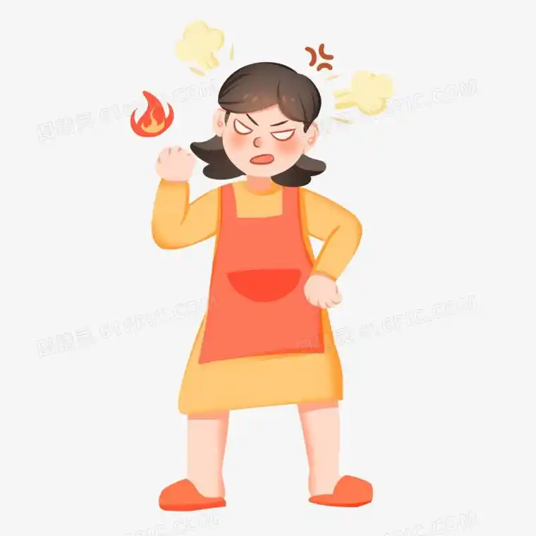 手绘卡通生气的妈妈免抠素材