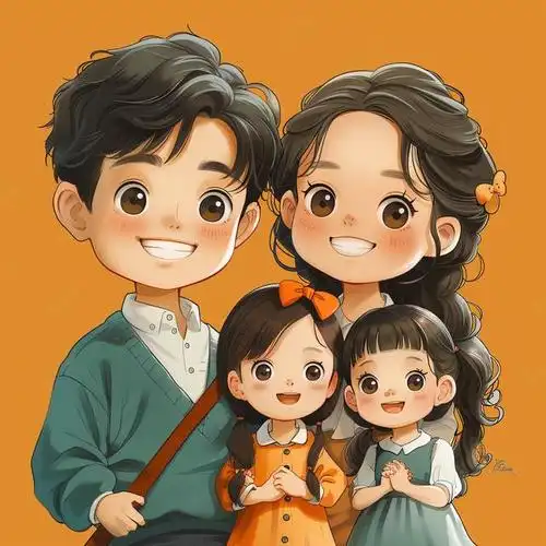 亲子头像|一家四口,两姐妹亲子头像,招财又暖心