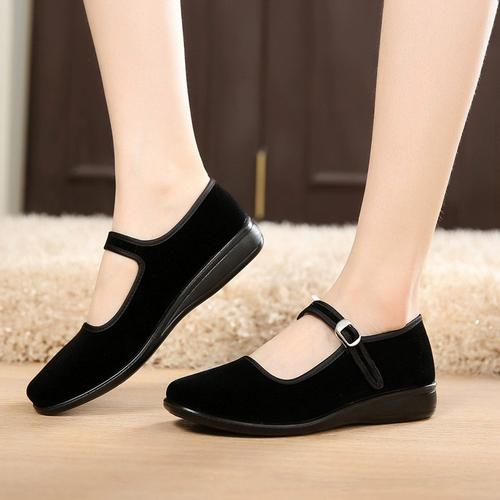 妈妈工作鞋实在人老北京布鞋女士黑布鞋广场舞一字带鞋子女平底鞋