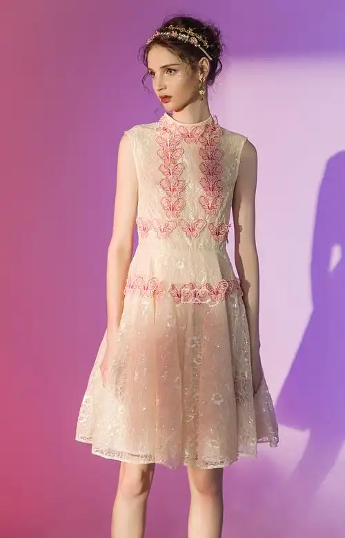 marie elie jean luc amsler 宛卉粉色蝴蝶连衣裙