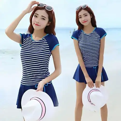 泳衣女保守分体平角游泳衣2023新款显瘦遮肚女士运动大码分体泳装