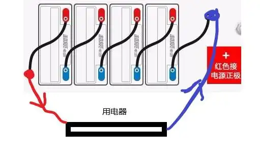 物理:4个电池串联成电池组,电流走向是红,蓝,红,蓝走向吗?