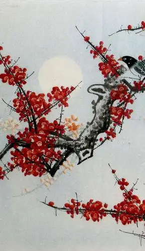 保真!西门亚石国画六尺梅花《洗净长空月一轮,举灯相照读书人.