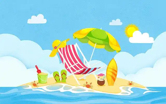 扁平海边插画jpg沙滩小岛扁平夏天海边沙滩插画