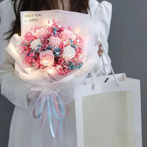 满天星干花束手捧仿真玫瑰香皂花肥皂永生毕业送老师生日礼物女生