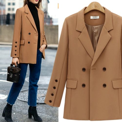 速卖通欧美2017秋季新款外套百搭宽松中长款女式西装