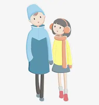 一起散步的卡通情侣