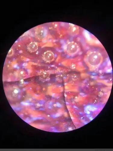 写美篇宋代钧窑玫瑰红釉笔洗微观放大100倍,有排列遵循气泡,玫瑰红釉