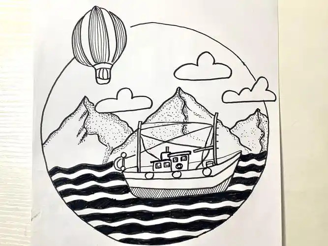 五,六年级美术～线描黑白风景画4月1日课程