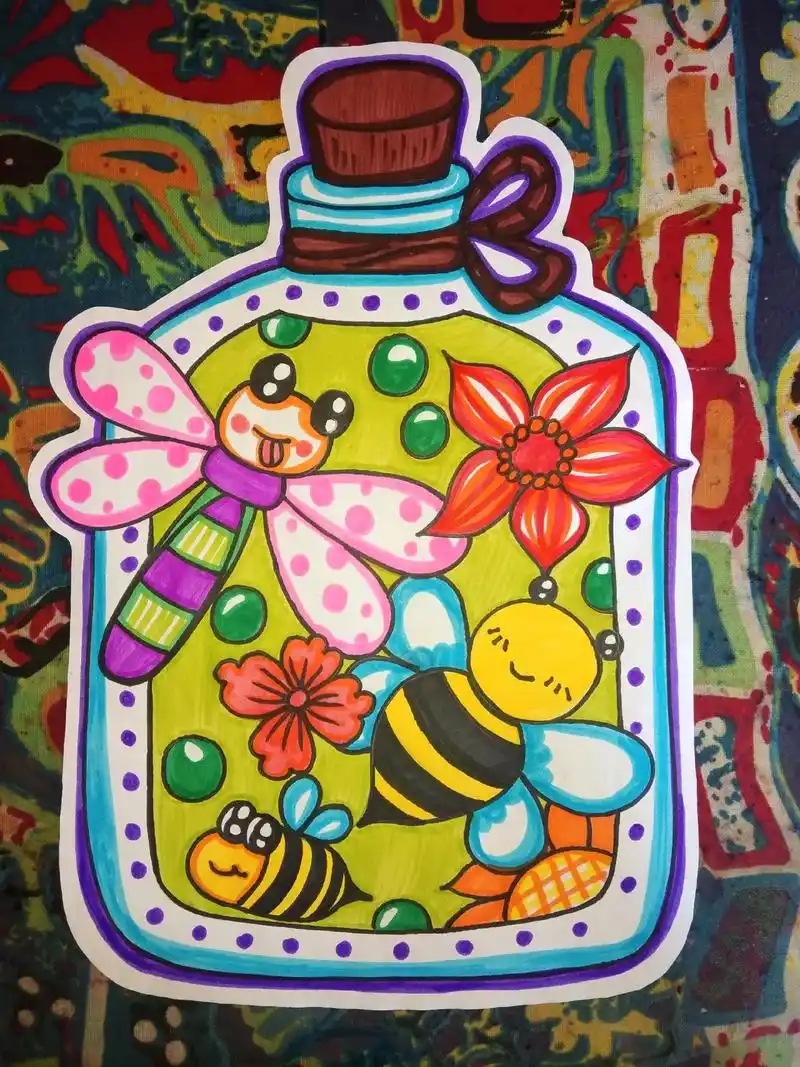 瓶子里的小世界#马克笔儿童画 #儿童画 #少儿美术 #创意美 - 抖音