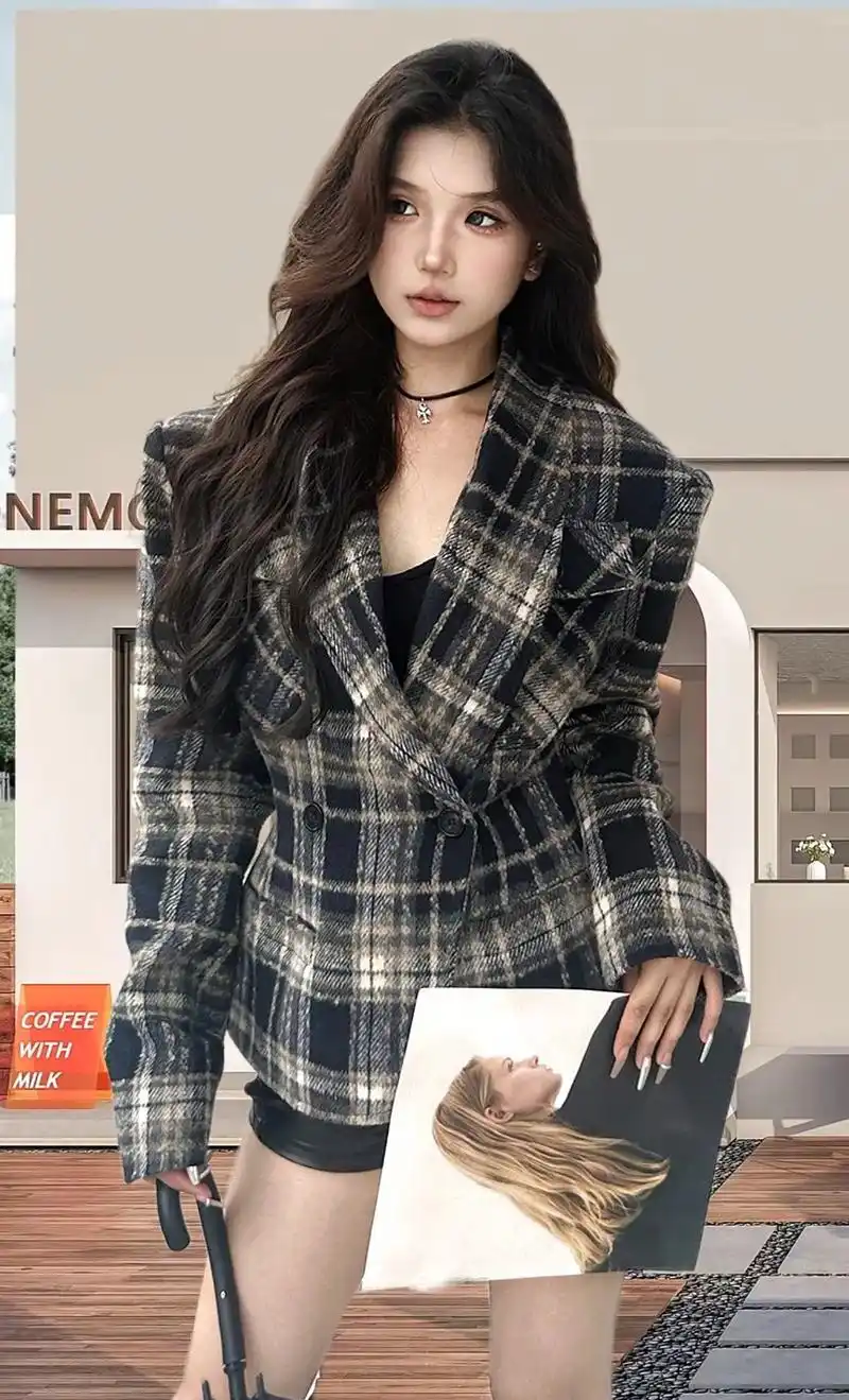 美式复古设计感格子毛呢外套#搭配你的高级范儿 #谁穿谁好看系 - 抖音