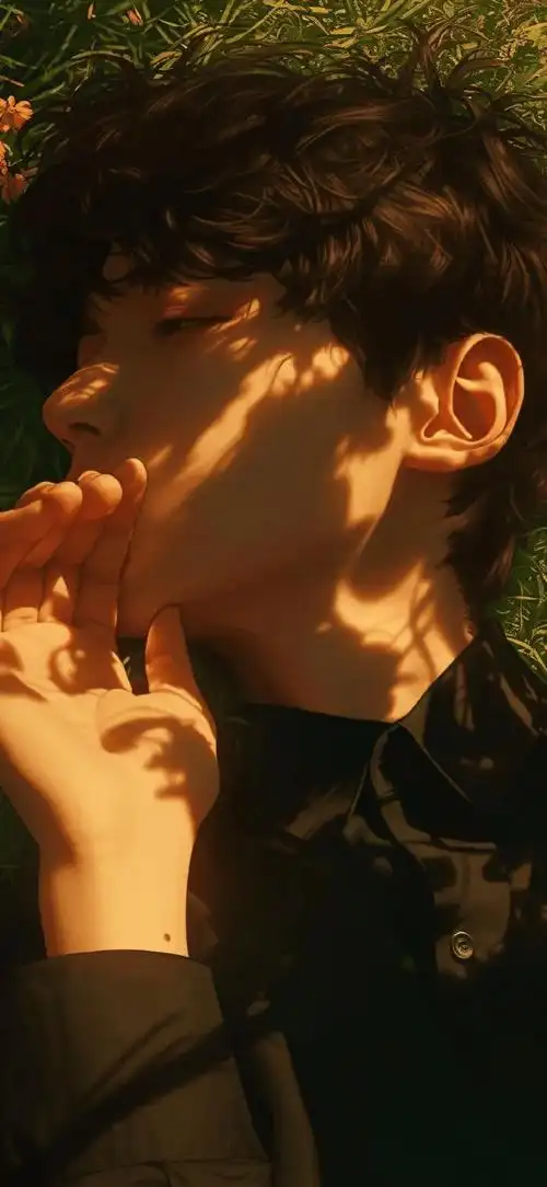 壁纸仰躺草地的动漫美少年壁纸