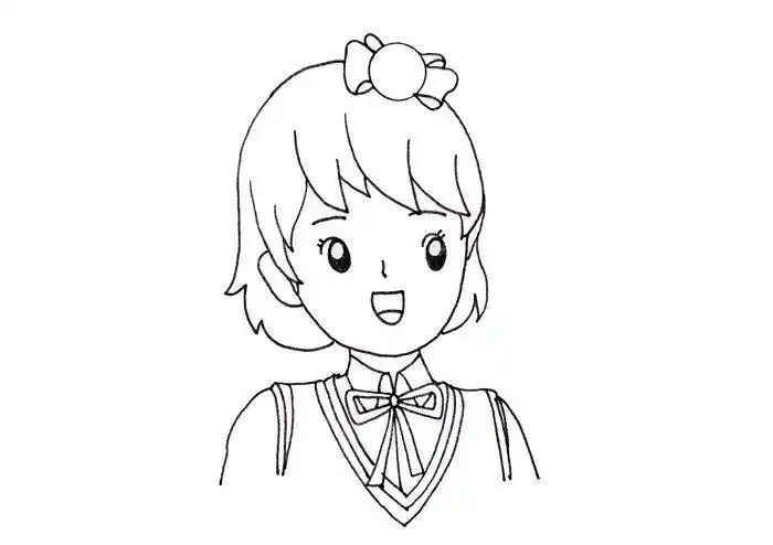 戴耳机的短发黄发小女生简笔画