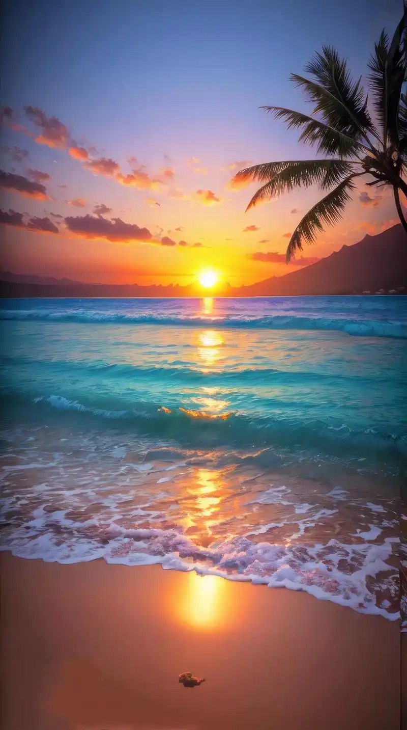 夕阳西下,海浪轻拍着沙海滩,微风吹来海水的清香 - 抖音