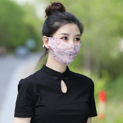 春秋夏季露鼻防紫外线防晒口罩女碎花面纱脸罩遮全脸超薄款口鼻罩