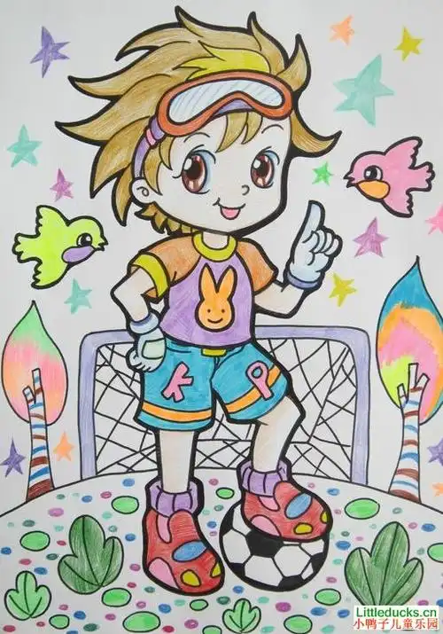 儿童绘画作品足球小王子
