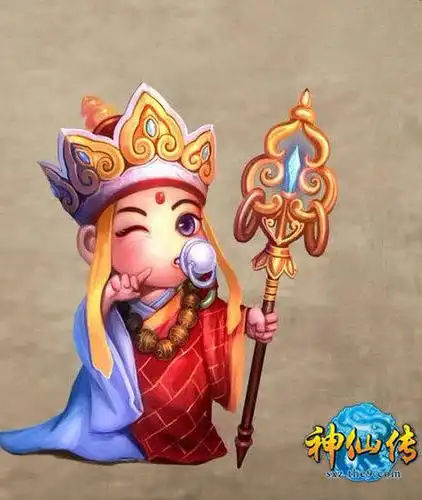 卡通唐僧图片 是一个他唐僧手指着脸,然后嘴里有一个奶嘴的.