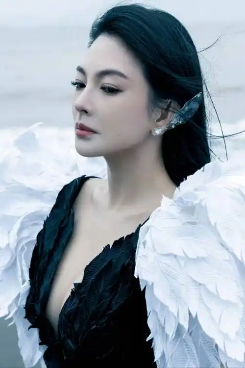 张雨绮这一次的造型太多了,身穿黑色连衣裙,搭配着羽毛翅膀,宛如一只