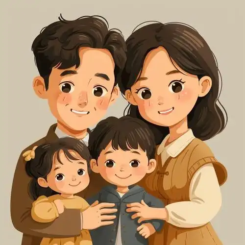 亲子头像|2024一家四口兄妹|亲子照卡通插画