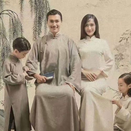影楼全家福写真摄影一家四口拍照服装 亲子装 中国风民国长衫旗袍