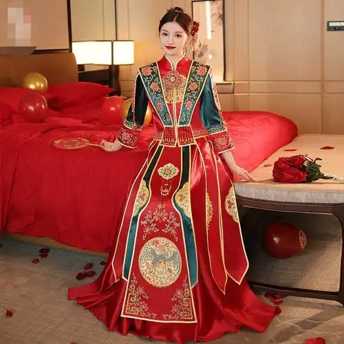 中式婚礼服结婚龙凤褂嫁衣汉服秀禾服重工新娘服敬酒服2021年新款