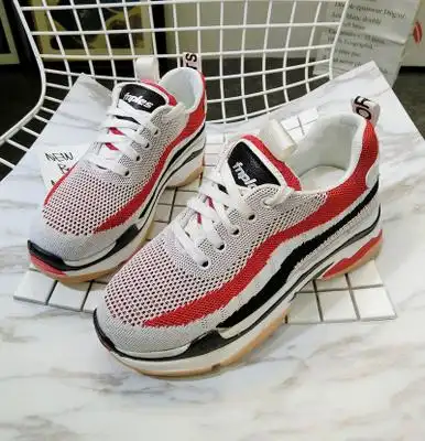 18ins超火街拍厚底松糕系带运动鞋老爹鞋单鞋针织慢跑鞋原宿女鞋