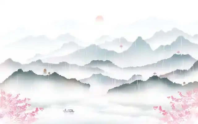 清明节插画手绘山水风景画清明时节雨纷纷古风水墨背景清明插画