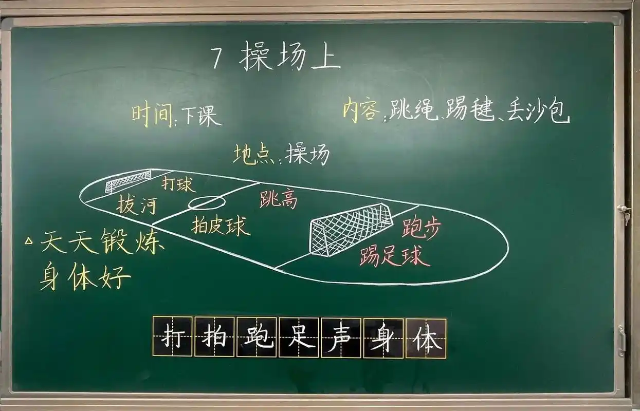《操场上》板书 现在的孩子能快乐的到操场上玩也就体育课了0707