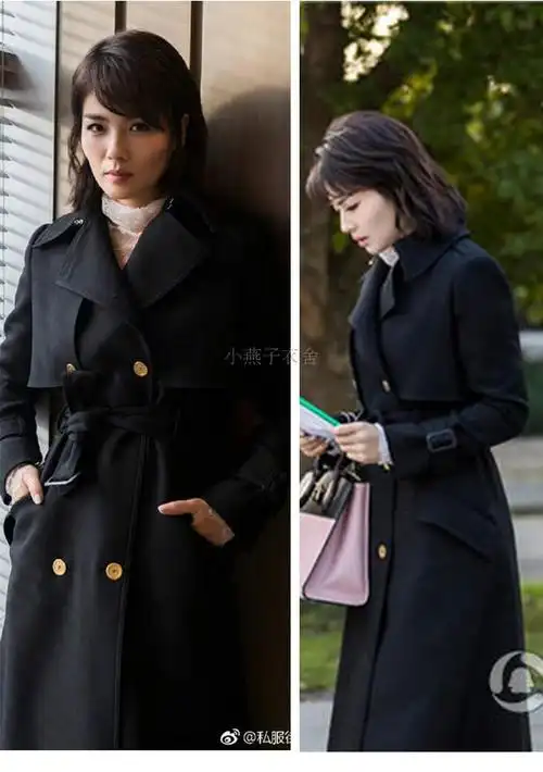 风衣女中长款2017春秋新款外套欢乐颂2刘涛安迪明星同款双排扣