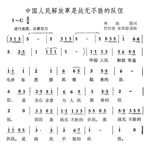 中国人民解放军是战无不胜的队伍 歌手:未知 分类:流行 格式:简谱