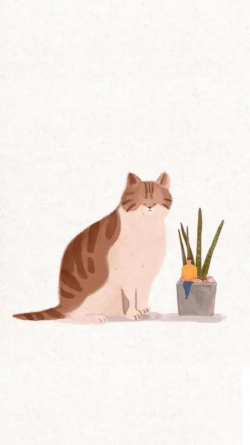 文艺手绘可爱喵咪插画,高清图片,手机锁屏桌面-壁纸族