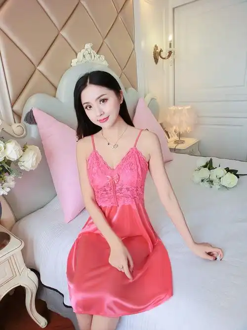 浪莎睡裙女吊带粉红色睡衣冰丝绸性感丝雪纺无袖家居服 粉红色 17# m