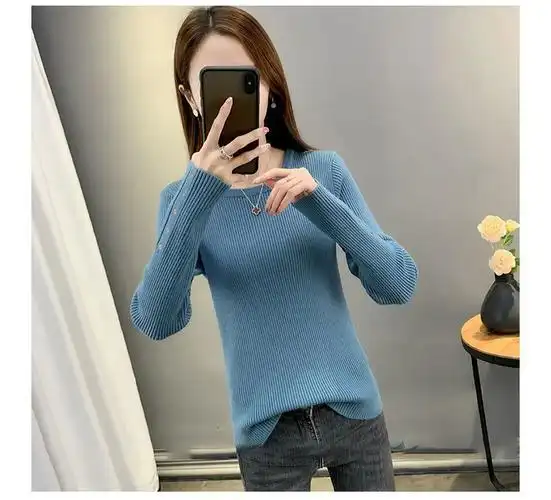 毛衣女2024新款高档纯色长袖针织衫潮洋气内搭白色打底衫韩版套头