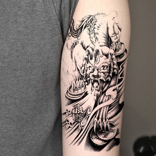 纹身贴男麒麟貔貅穷奇持久花臂半臂手臂仿真刺青贴纸买包邮办公室